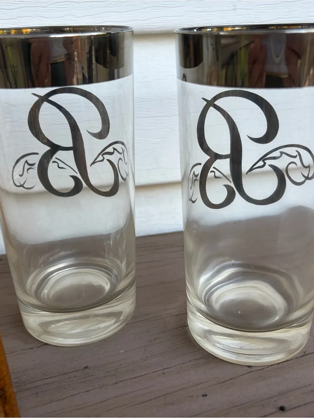 Vintage Monogram B Highball Glasses Set of 6 Silver Rim Barware